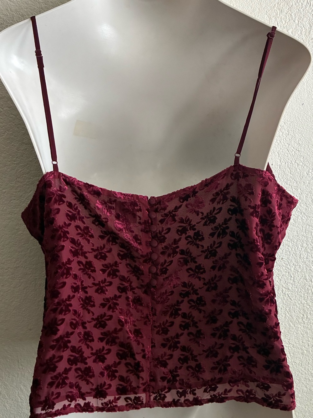 🆕GAP Burnout Velvet Crop Cami Burgundy Floral Spaghetti Strap Top XXL🆕 - Picture 6 of 16